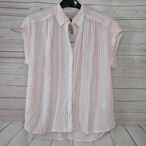 SALE Lucky Brand Coral Stripe Button Up Shirt - Picture 2 of 8